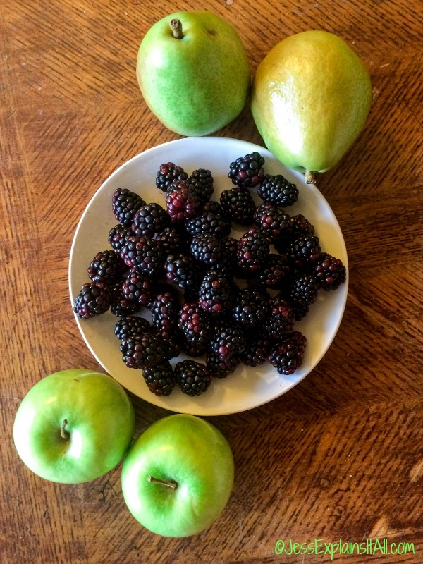 black berries, apples and pears