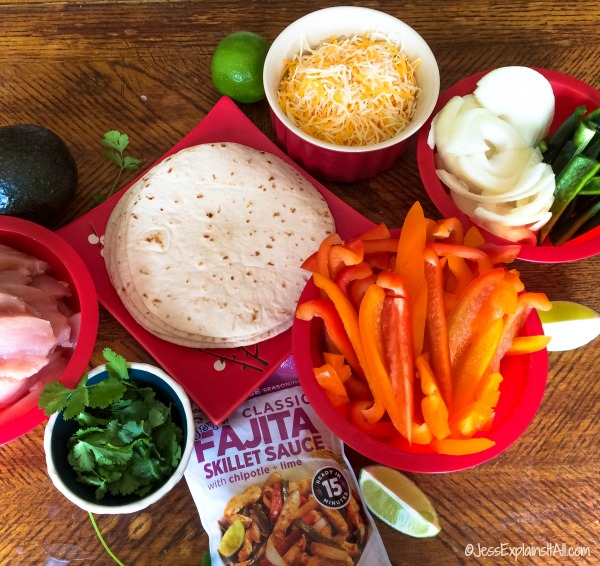 cheese, fajita sauce, cilantro, tortillas, and vegetables