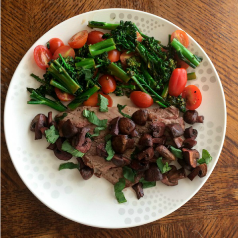 Steak with red wine mushrooms