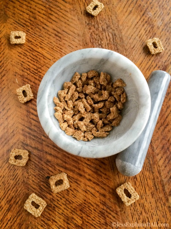cereal in a mortar and pestle bowl